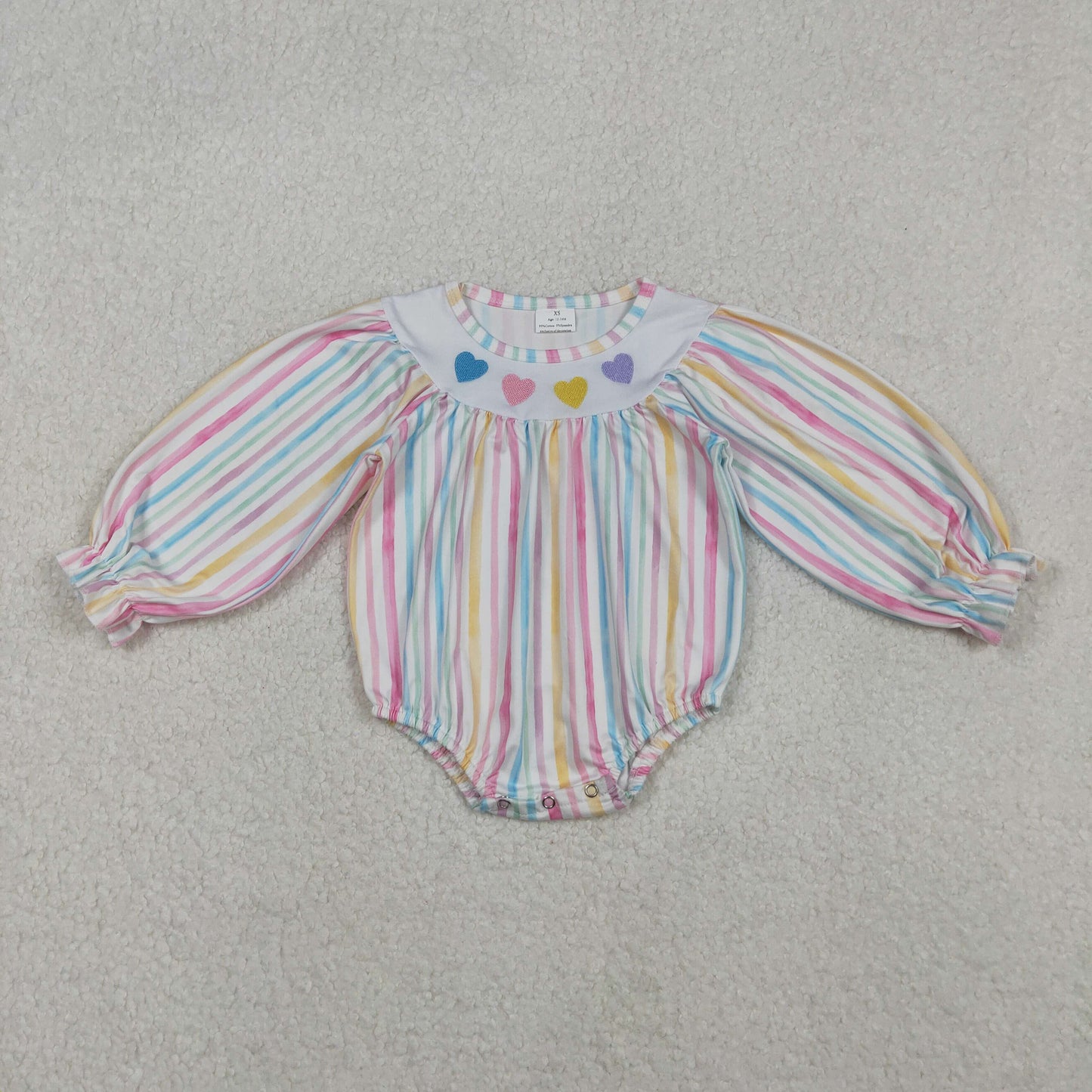 Embroidery LR2695 Valentine's Day colorful heart striped long sleeve girls romper