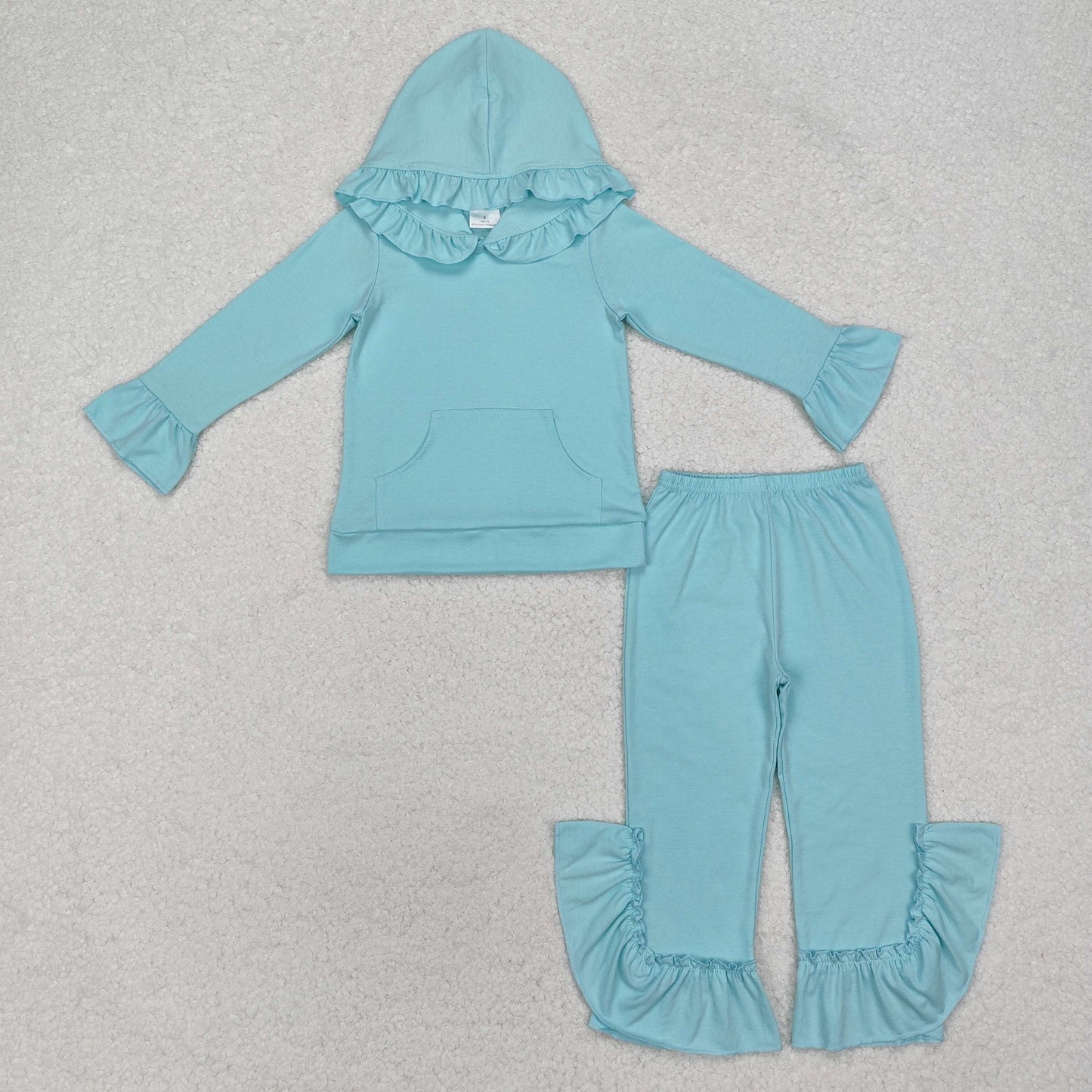 GLP2057 light green pocket long sleeve hoodie pants girls set