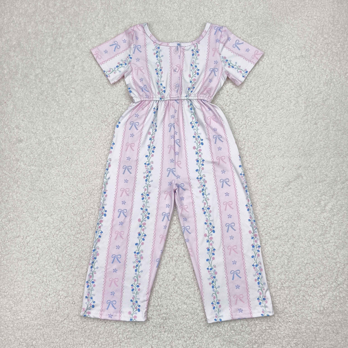 SR2941 bows flowers pink short sleeve girls jumpsuits