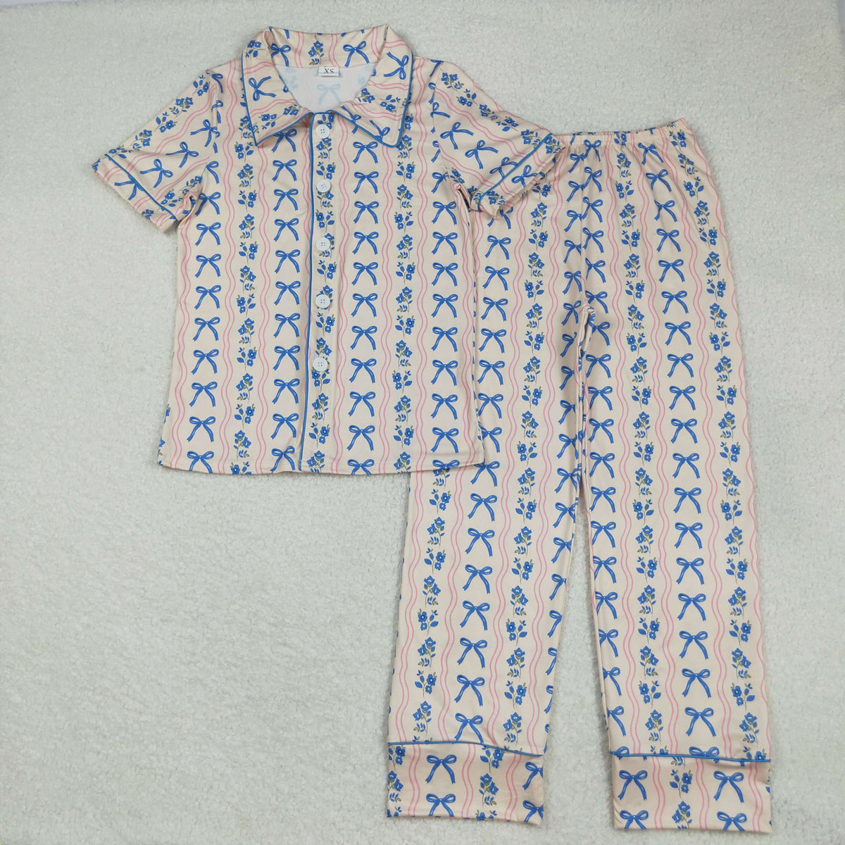 GSPO2051 blue flowers bows short sleeve pants adult woman pajamas