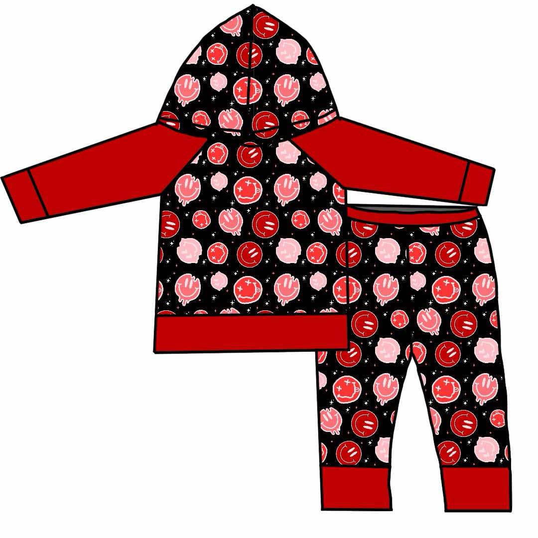 custom Valetine's Day smile red long sleeve hoodie pants boys set