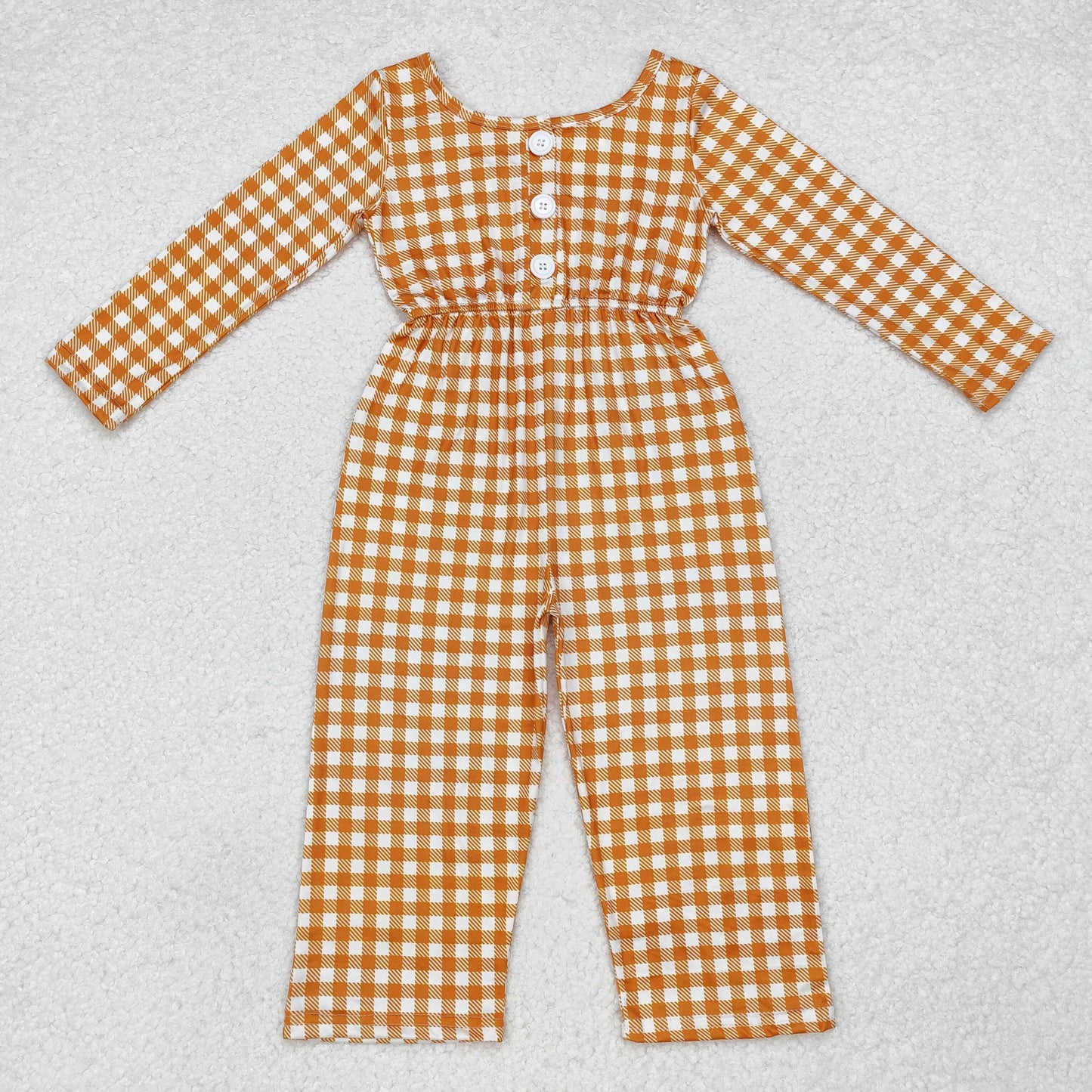 LR1840 khaki checkered long sleeve girls jumpsuits