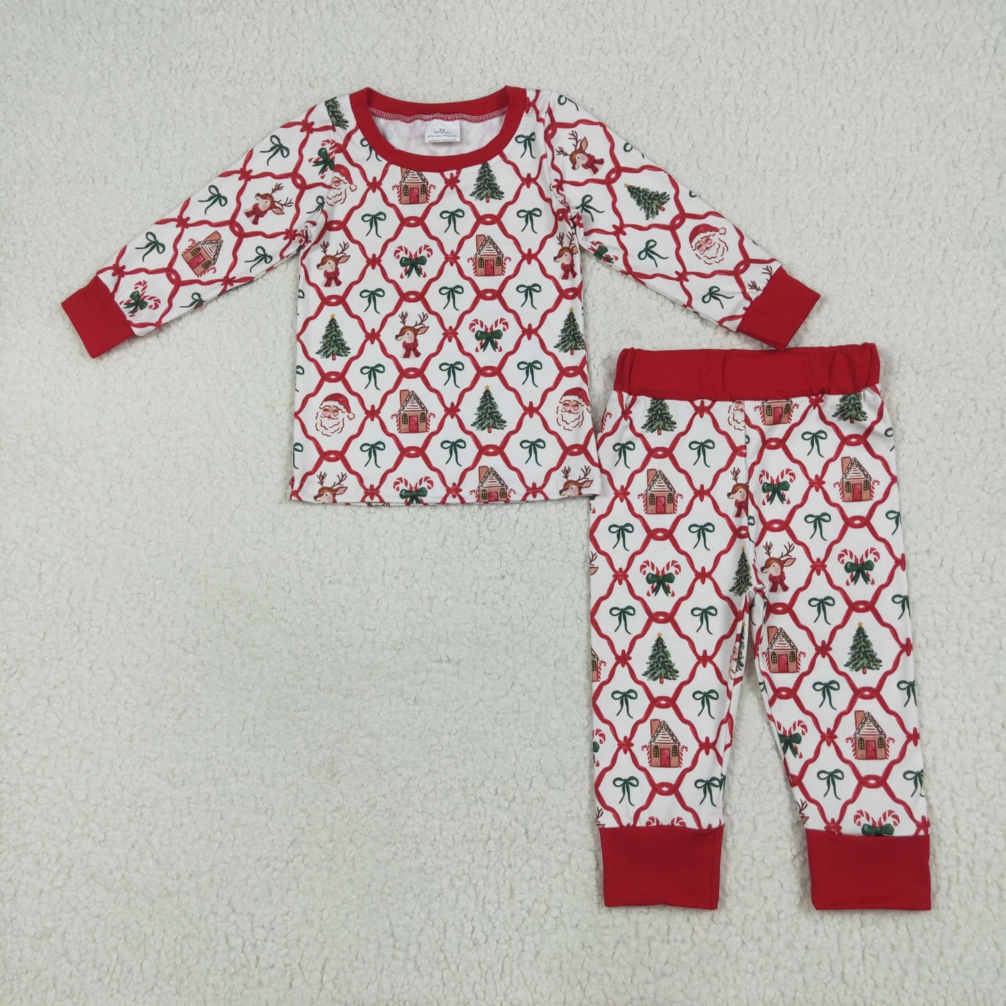 Christmas gingerbread house Santa bows red pajamas/romper RTS sibling clothes