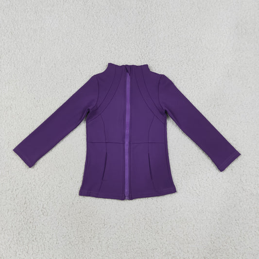GT1803 Yoga Purple Zipper Long Sleeve Girls Top