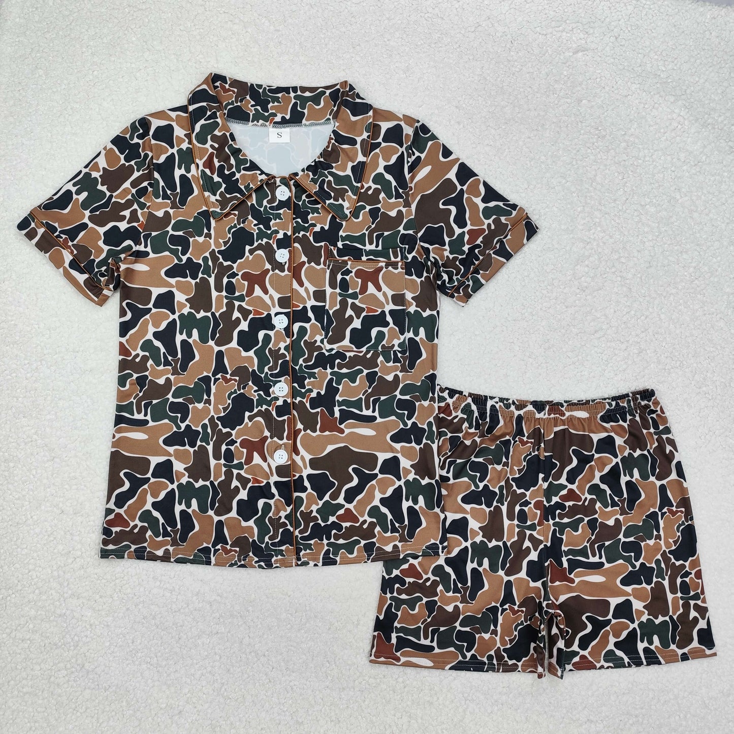 GSSO1538 hunting camo old school camo short sleeve shorts adult women pajamas