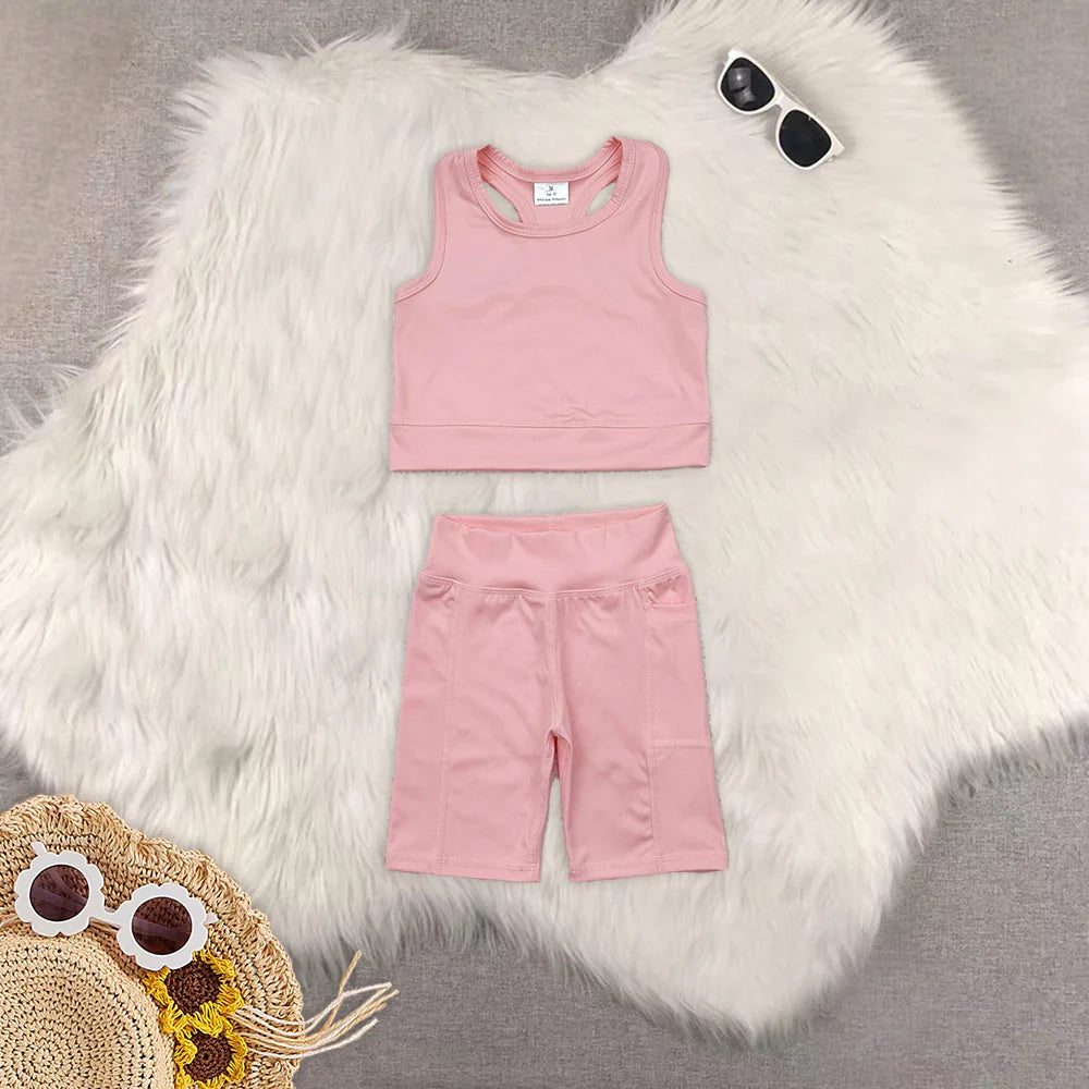 yoga soild color skirt with shorts girls set RTS Sibling Clothes