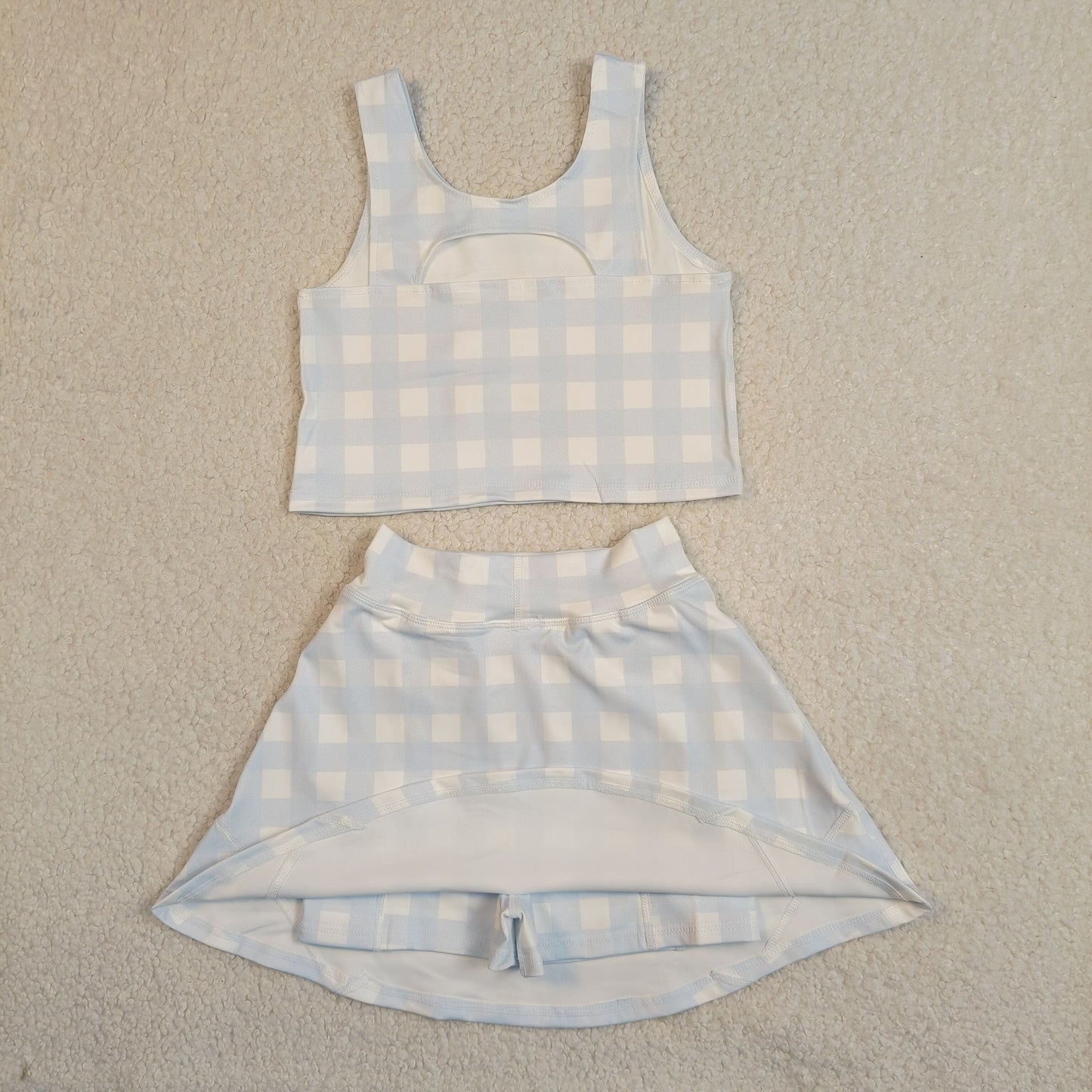 GSD3839 Yoga Blue Checkered Sleeveless Skorts Girls Set