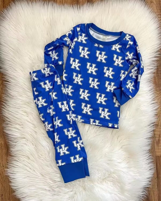 custom Team U blue long sleeve pants boys pajamas moq 3