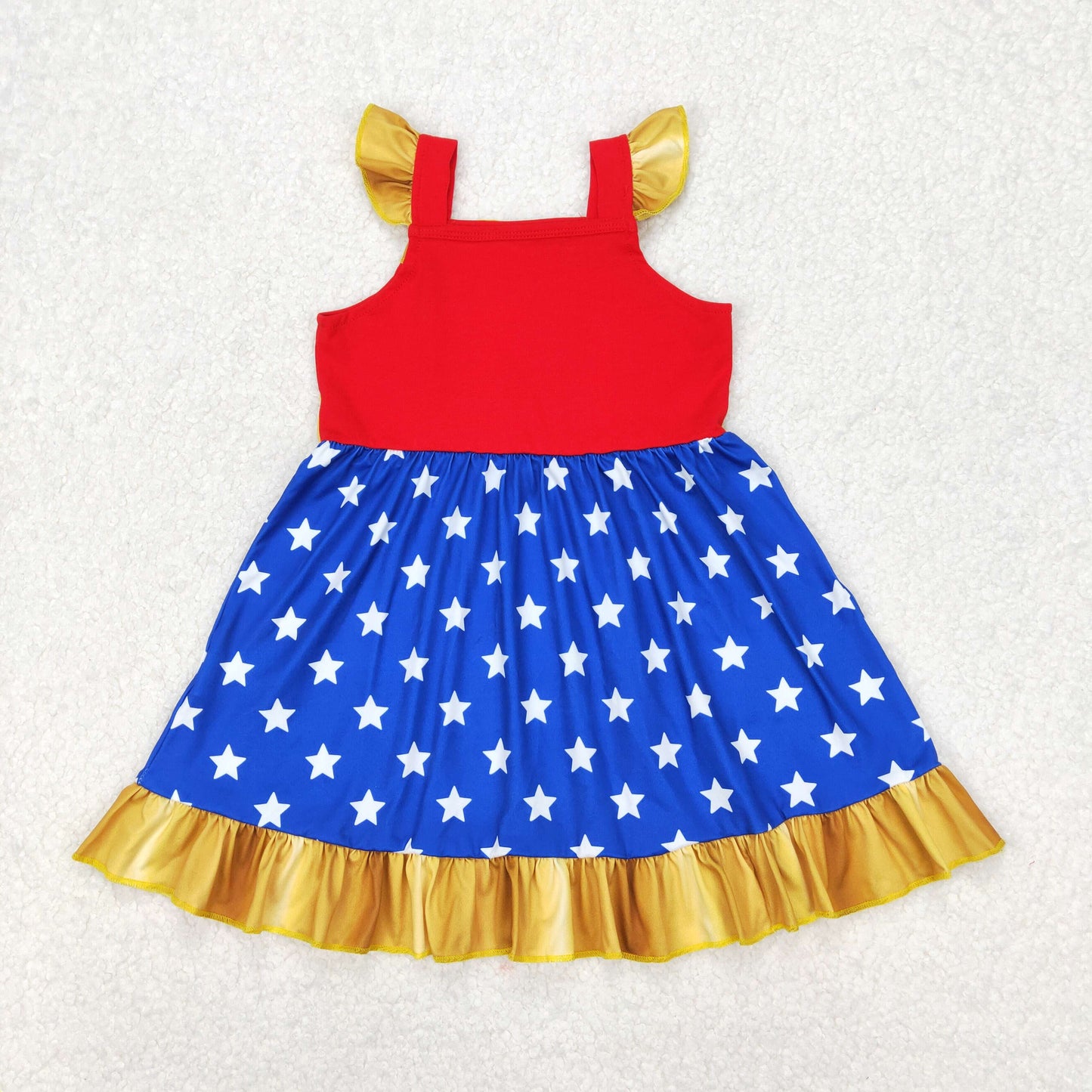 GSD1877 Cartoon Princess Red Blue Star Flutter Sleeve Girls Dress
