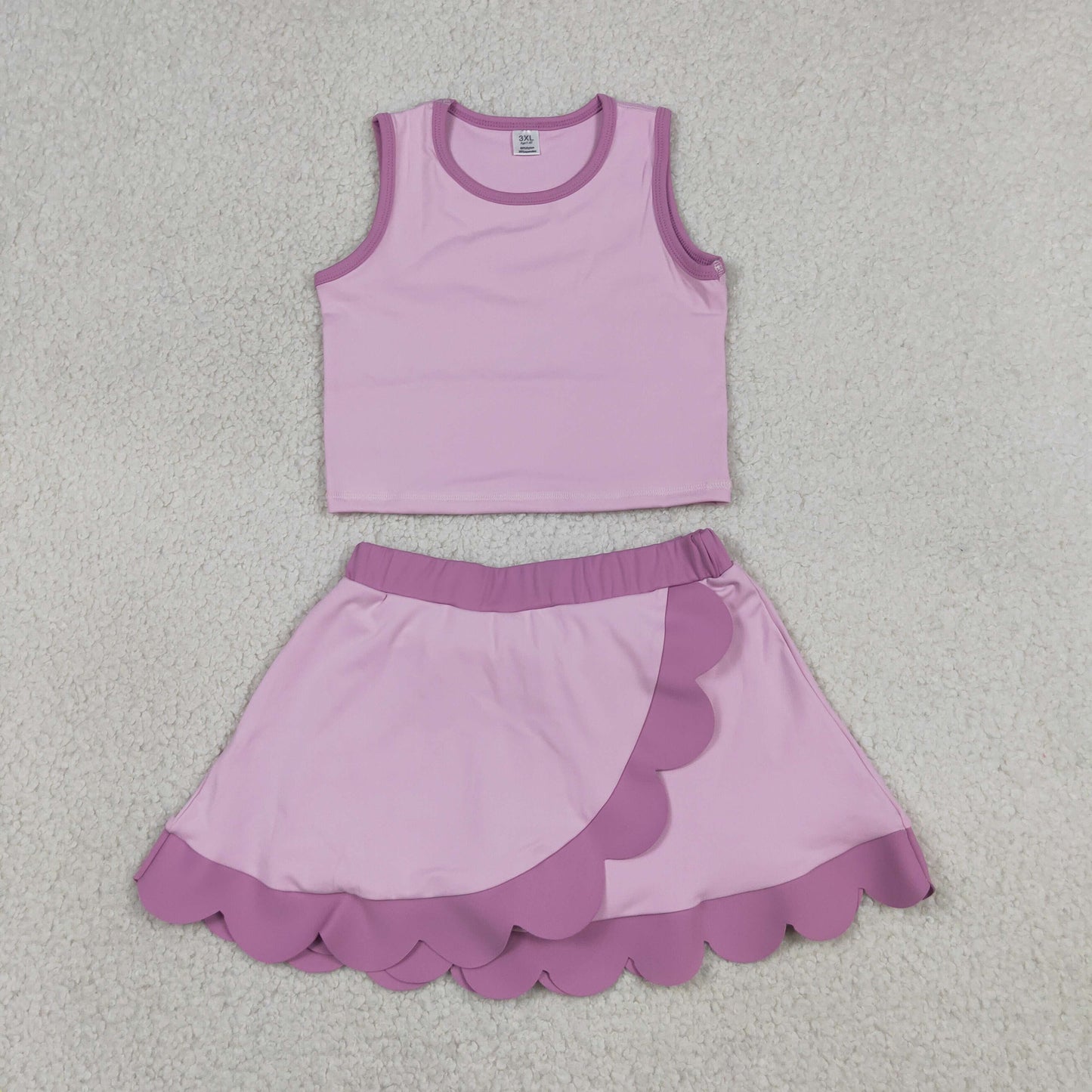 GSD4085 Yoga Cartoon Princess Pink Sleeveless Skorts Girls Set