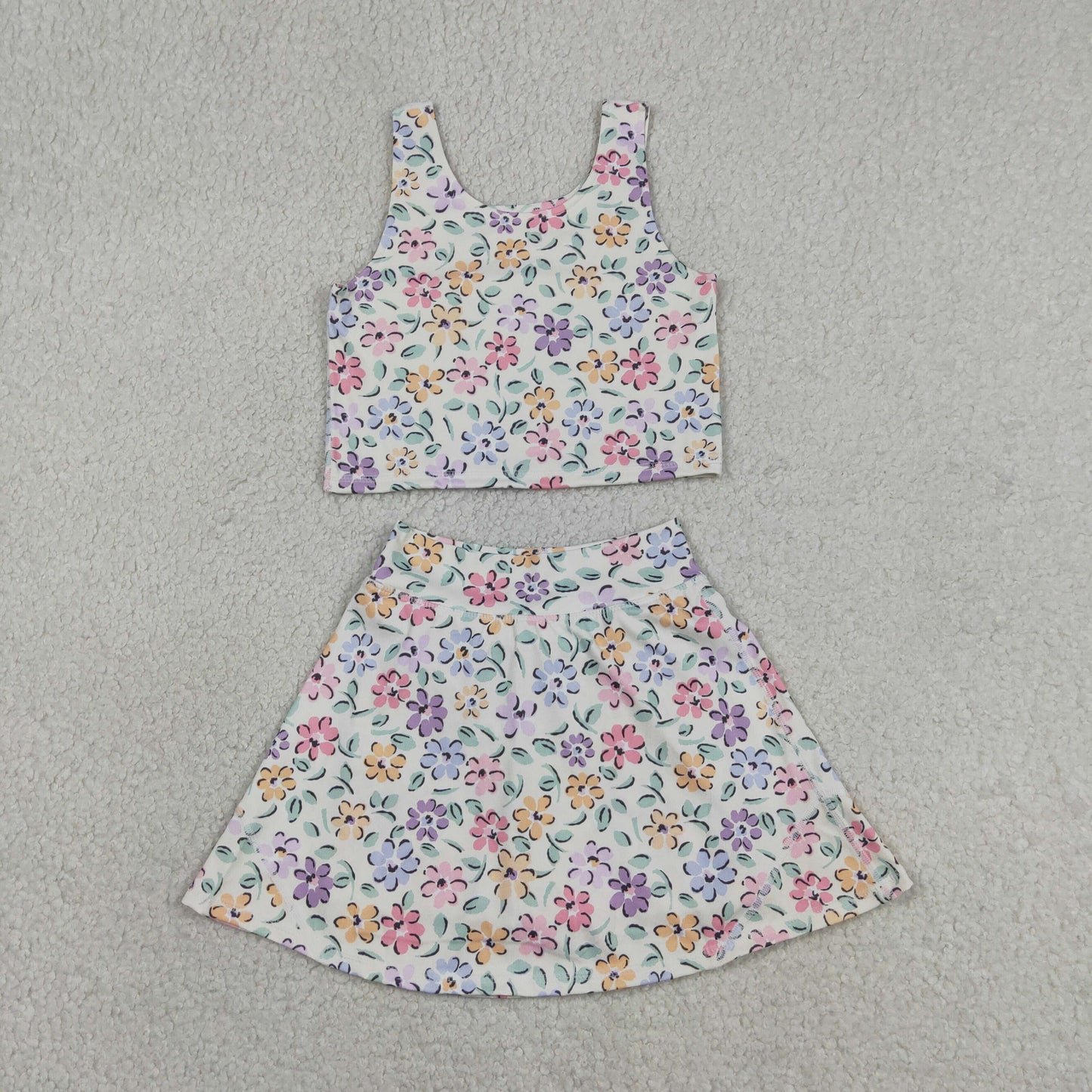 GSD3838 Yoga Flowers Floral Sleeveless Skorts Girls Set