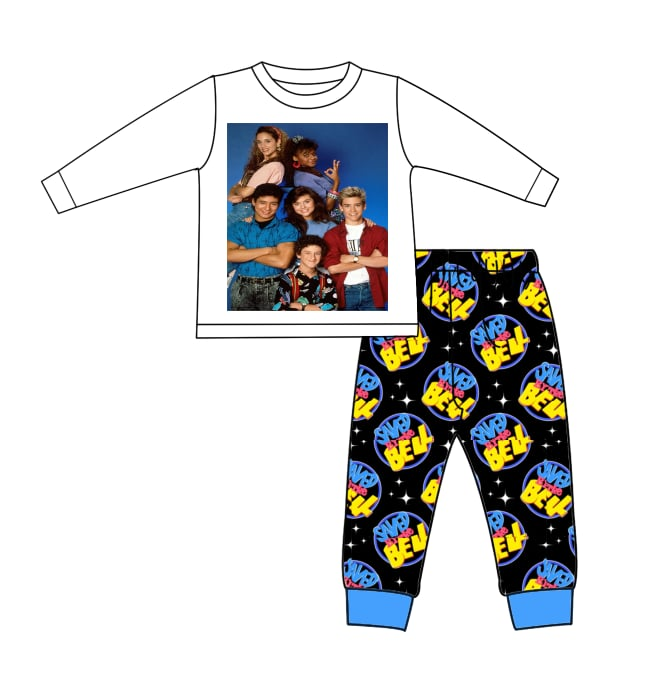 moq 3 custom movice star long sleeve blue black pants boys set