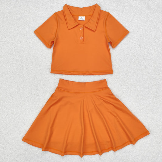 GSD1394 orange short sleeve skirt girls set Active Wear Athletic