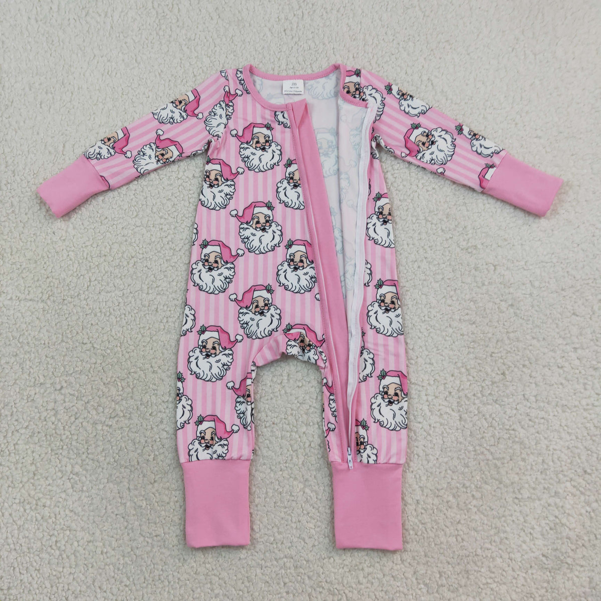 LR3125 Christmas Santa Pink Zipper Long Sleeve Girls Romper