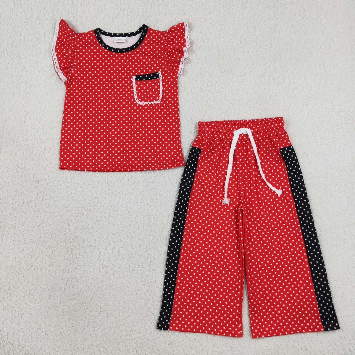 GSPO2370 Red Dot Flutetr Sleeve Pants Girls Set