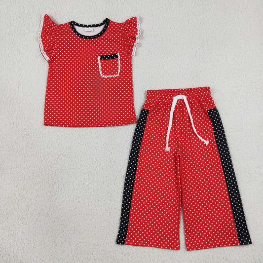 GSPO2370 Red Dot Flutetr Sleeve Pants Girls Set