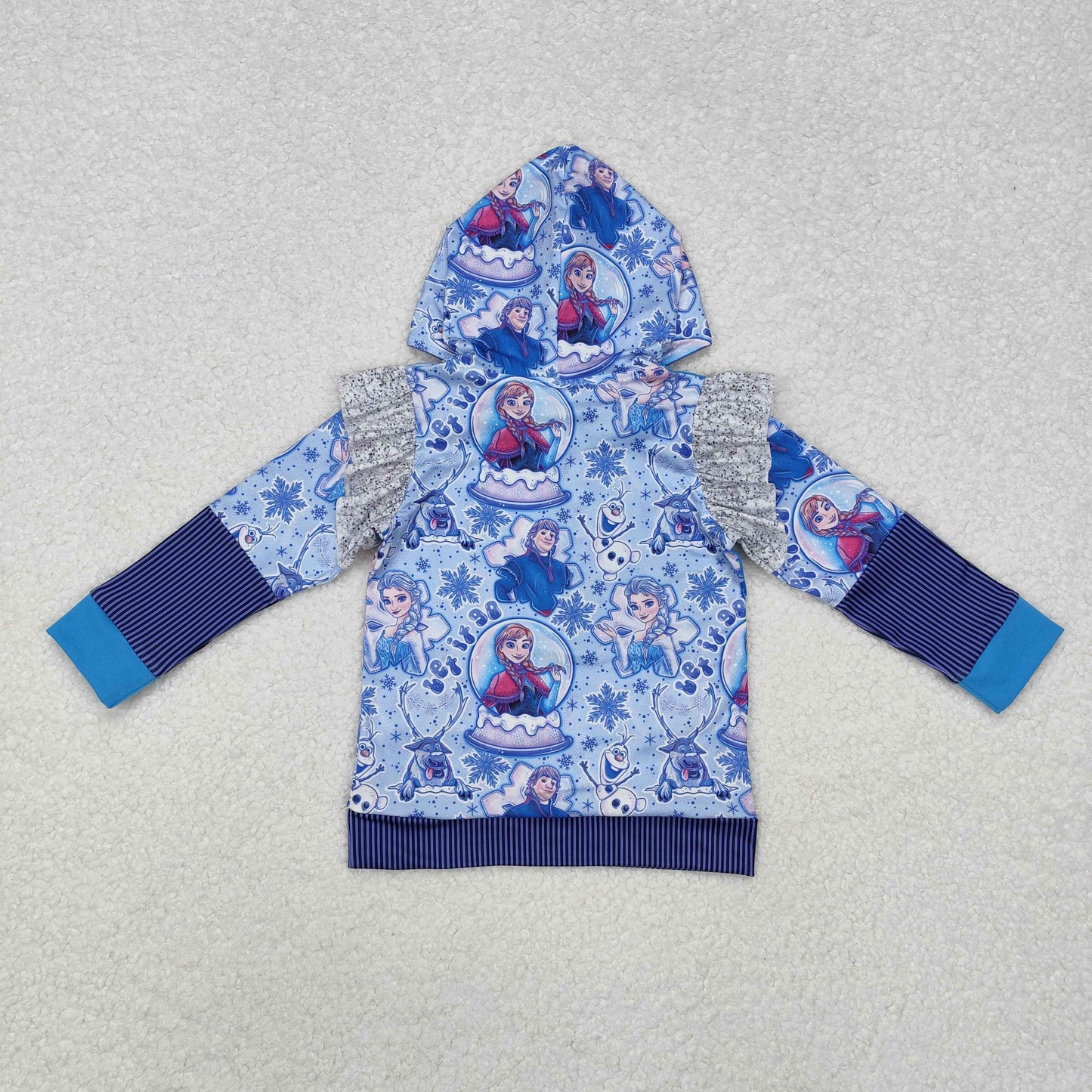 GT0890 cartoon pricess blue ruffles hoodie long sleeve girls pullover