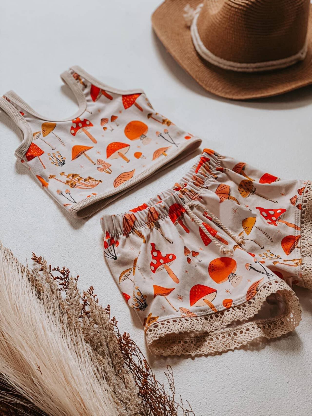 preorder Orange Mushroom Sleeveless Girls Summer Set