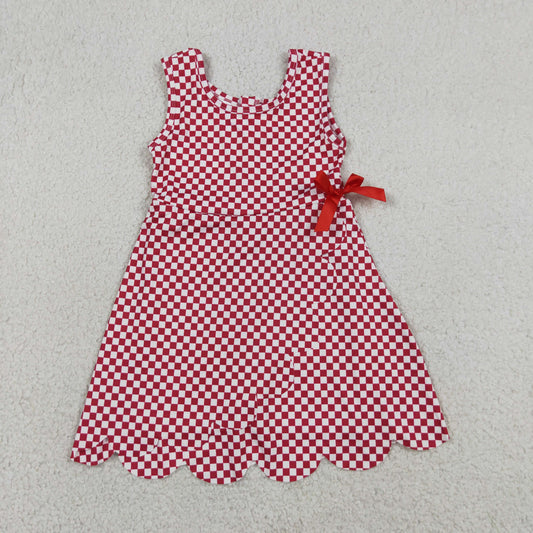 GSD3669 Yoga Scallop Red Checkered Sleeveless Skorts Girls Dress