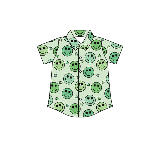 preorder BT0528 Saint Patrick Smile Green Star Short Sleeve Boys Top