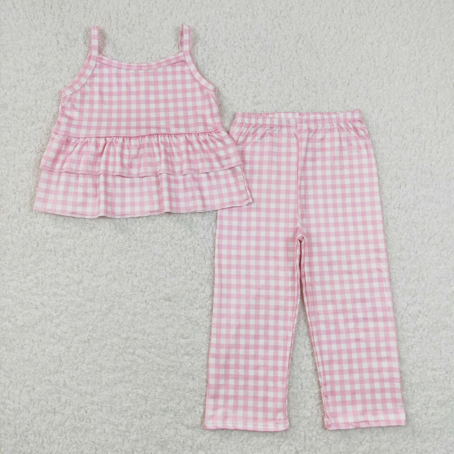 RTS checkered sleeveless pants girls set