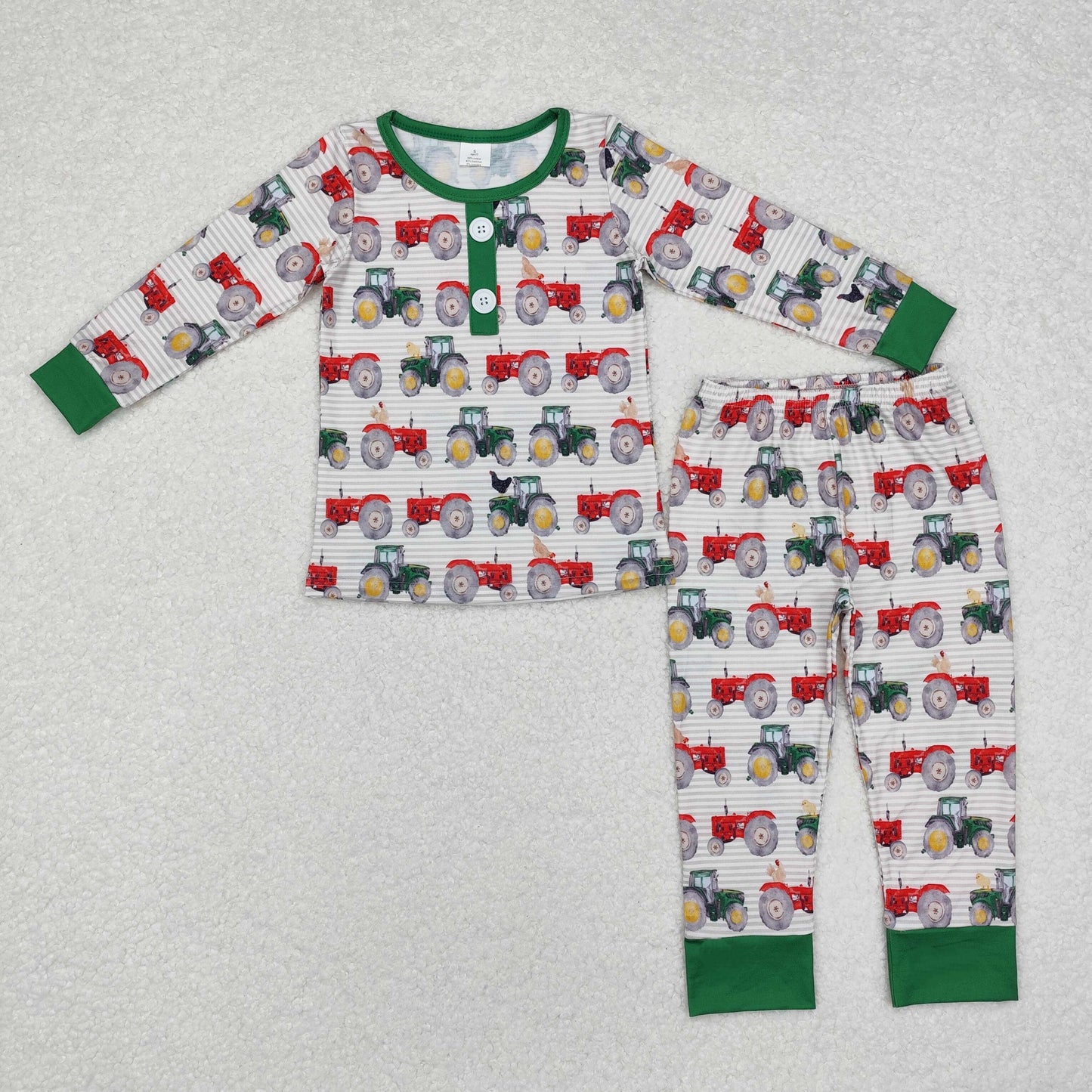 bamboo BLP0725 farm tractor striped green long sleeve pants boys pajamas