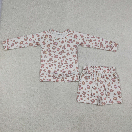 GLS0093 Leopard Long Sleeve Shorts Girls Set