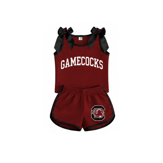 preorder GSSO3835 GAMECOCKS Maroon & Black Bows Sleeveless Shorts Girls Set