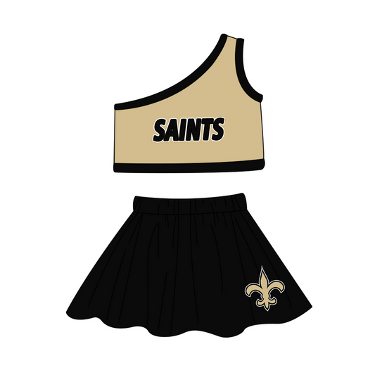 custom saints golden sleeveless black skirt girls set
