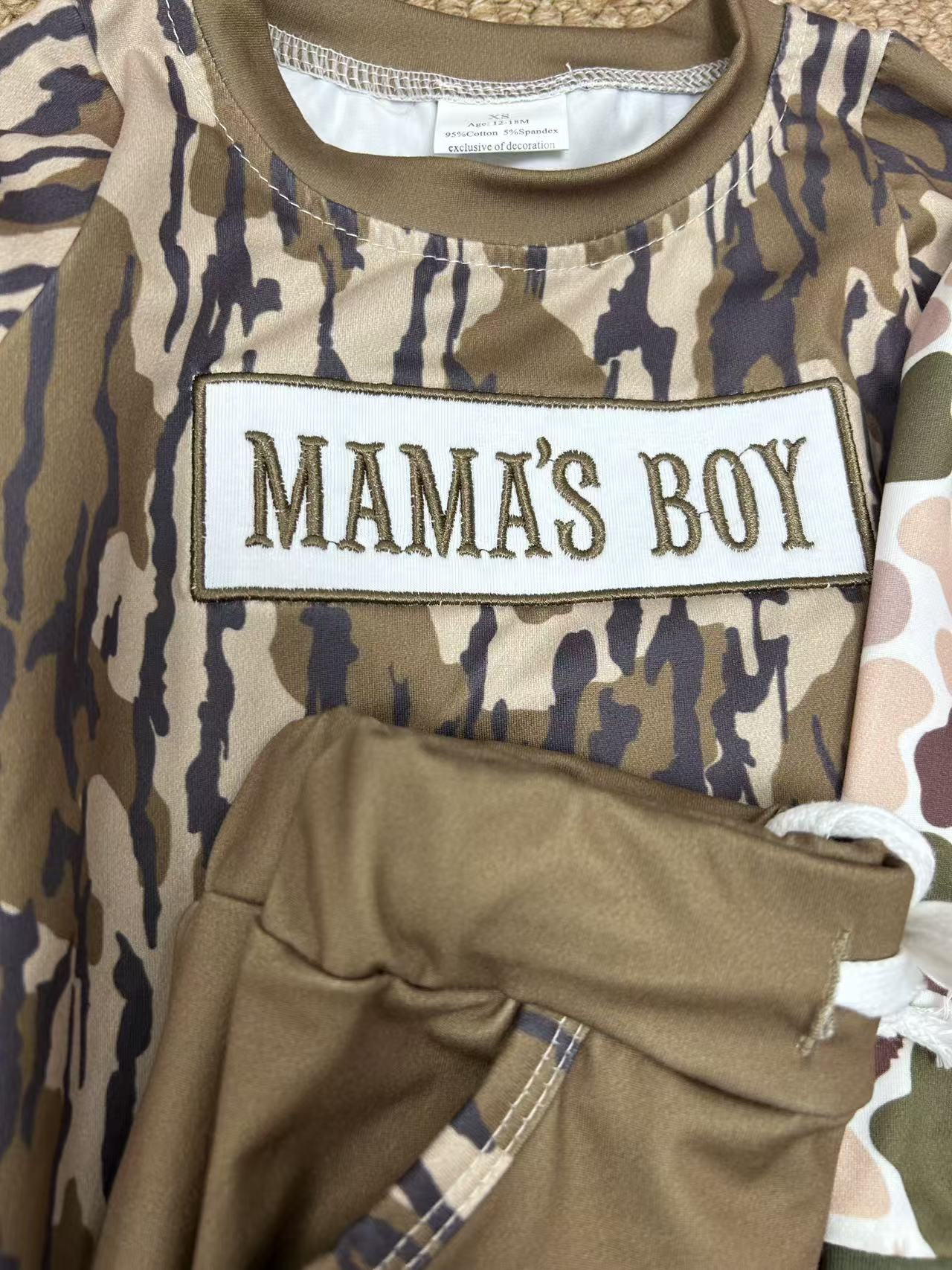 Embroidery Mama's Boy Camo Boys Set RTS Sibling Clothes