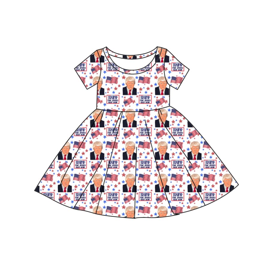 custom Trump flag red short sleeve girls dress