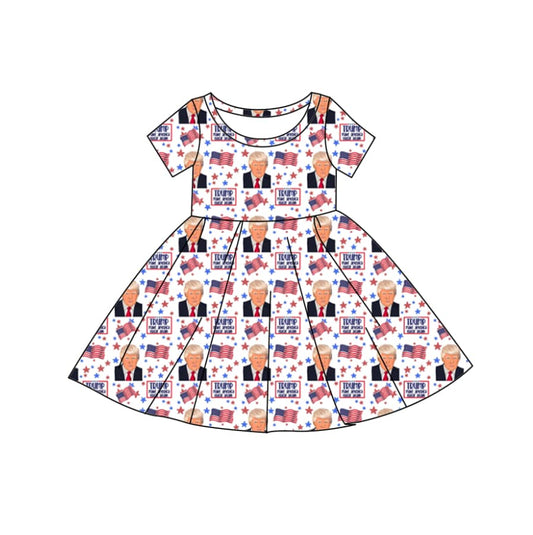 custom Trump flag red short sleeve girls dress