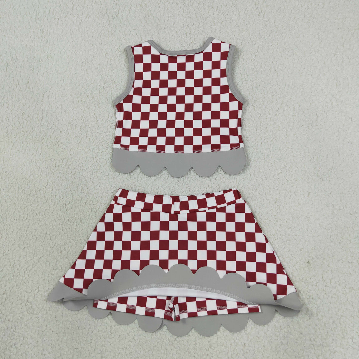 GSD4284 Yoga Team Red Checkered Sleeveless Bows Skorts Girls Set
