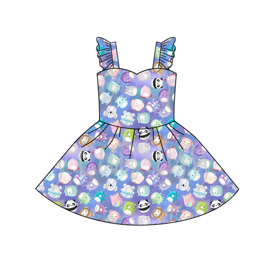 custom S 8.19 Cartoon animals flutter sleeve girls dress