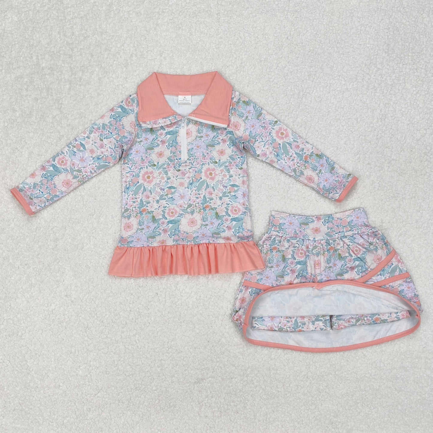 flowers zipper long slevee skirt with shorts set RTS sibling clothes