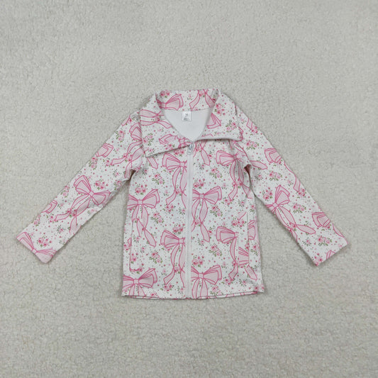 GT1082 yoga pink flowers bows zipper long sleeve girls coat