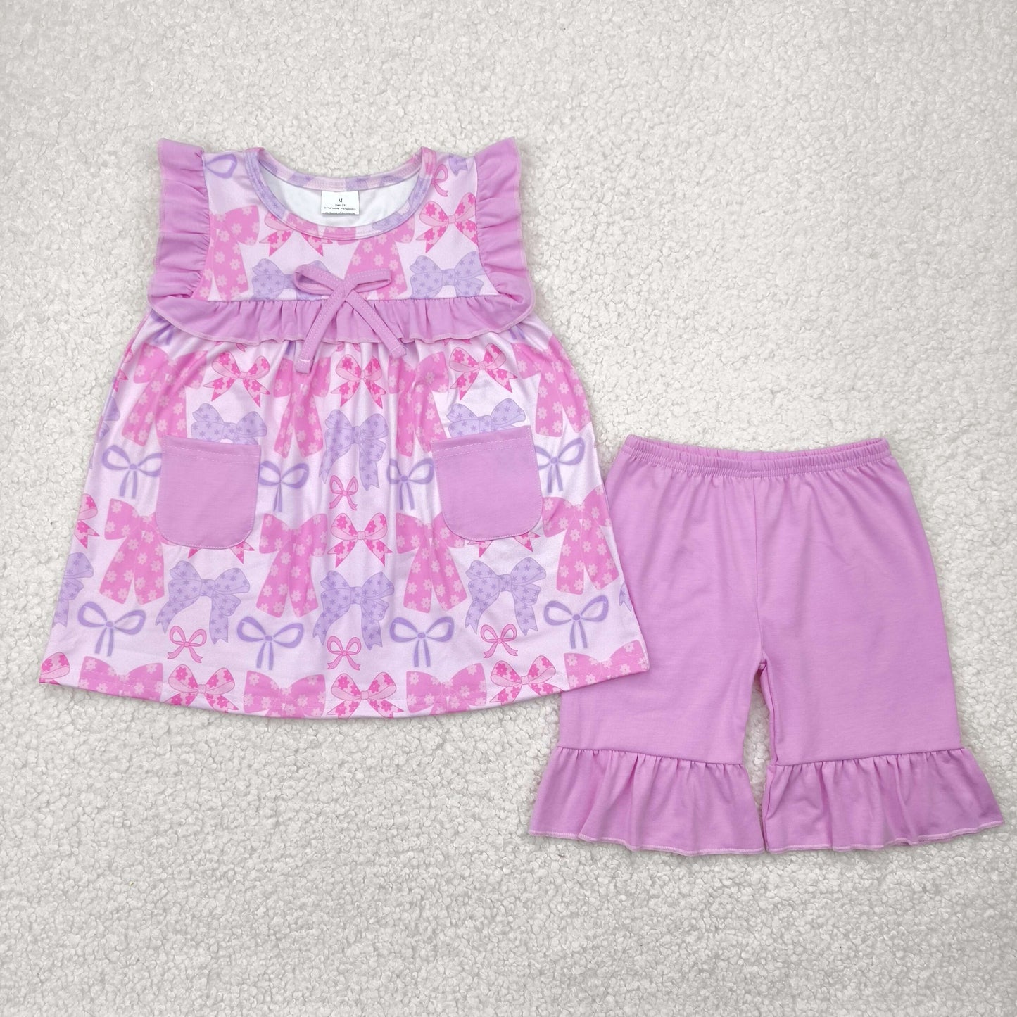 GSSO2462 purple bows purple bows sleeveless shorts girls set