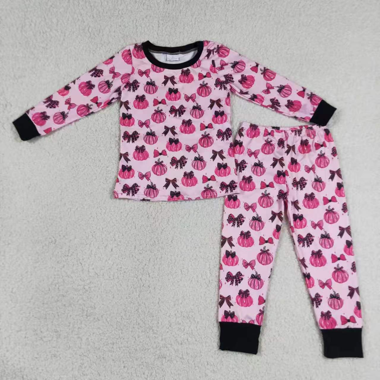 Pumpkin Bows Hot Pink Black Girls Set/Romper Set Sibling Clothes