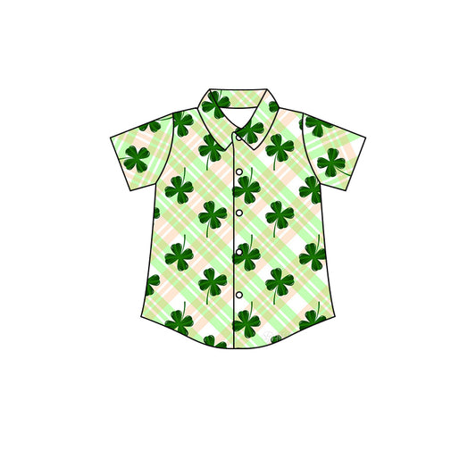 preorder BT0527 Saint Patrick Green Clover Short Sleeve Boys Top