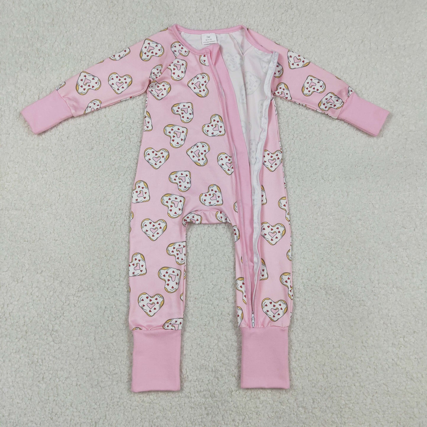 LR2960 Valentine's Day Heart Pink Zipper Long Sleeve Girls Romper