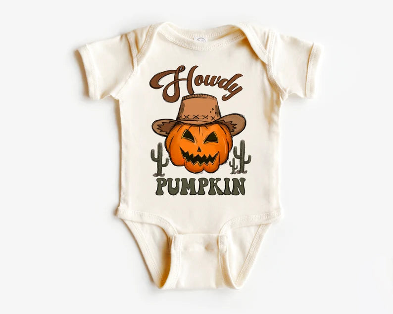 custom Halloween Western Howdy Pumpkin Whit Short Sleeve Kid Romper