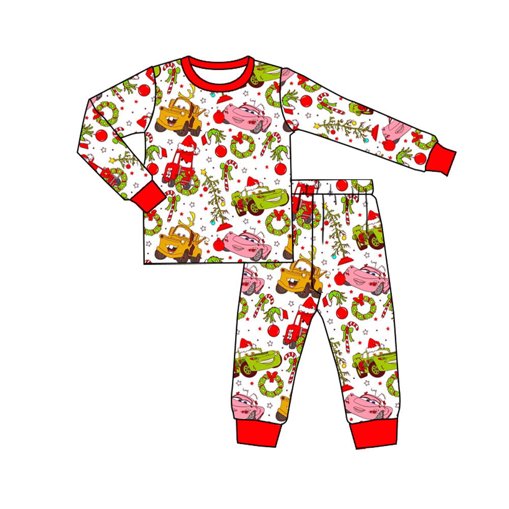 preorder BLP0769 Christmas car candy cane long sleeve pants boys pajamas