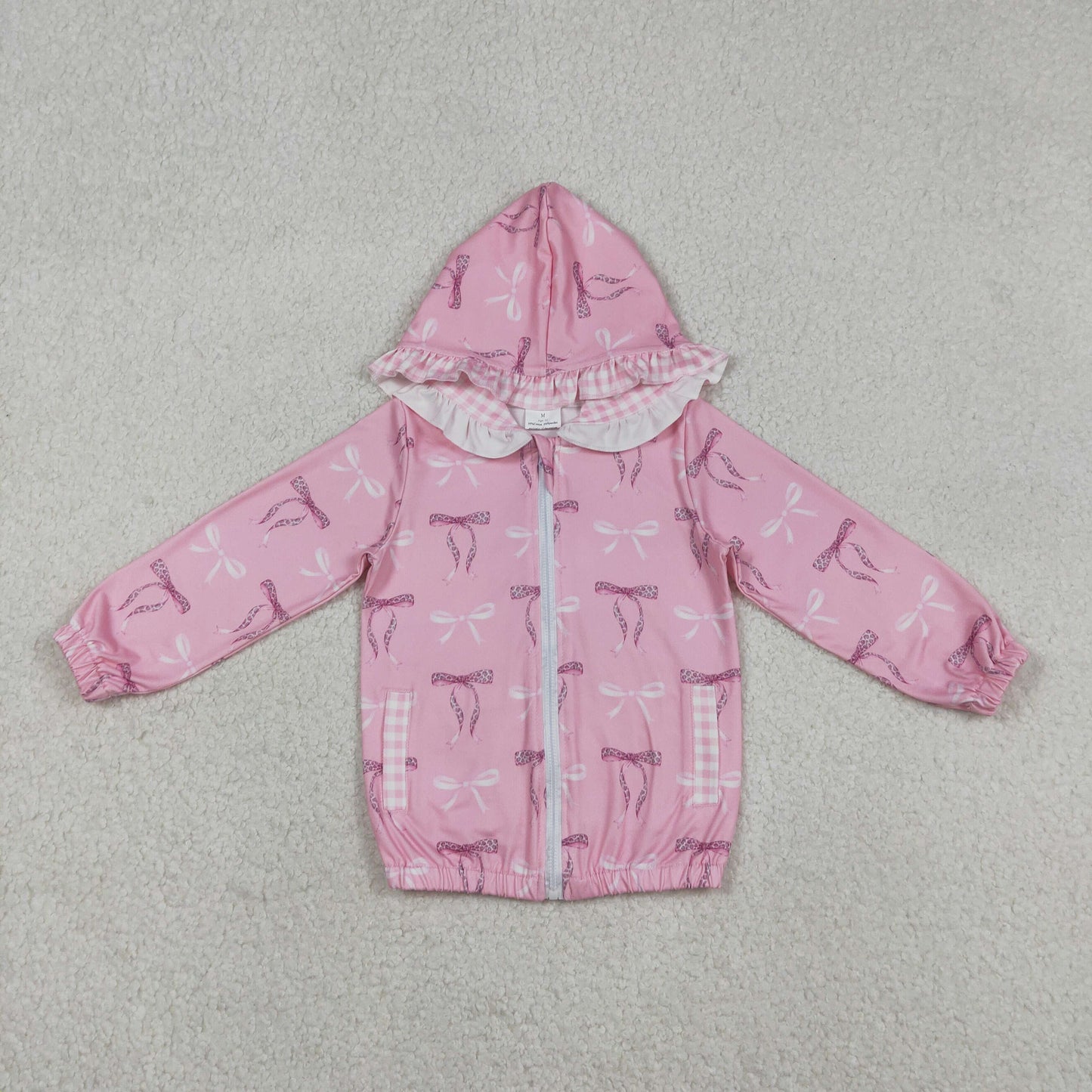 GT1217 bows pink long sleeve zipper hoodie girls coat