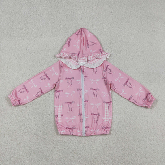 GT1217 bows pink long sleeve zipper hoodie girls coat