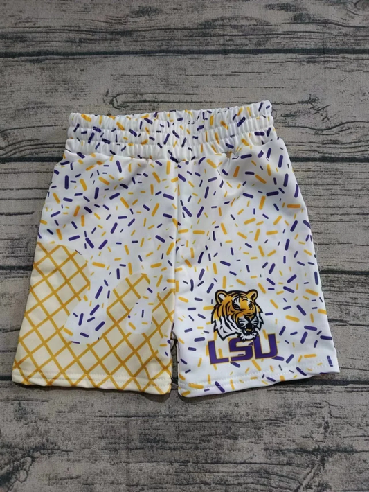 custom moq 3 milk silk LSU tiger ice football team boys shorts