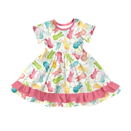 Preorder GSD1517 Easter colorful bunny rabbit watermelon red short sleeve girls dress