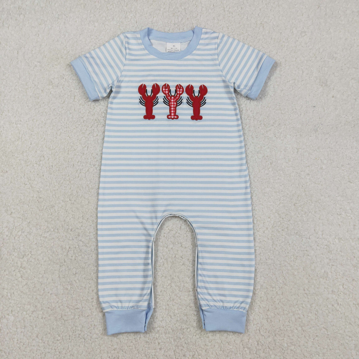 Embroidery SR3333 crayfish blue striped short sleeve boys romper