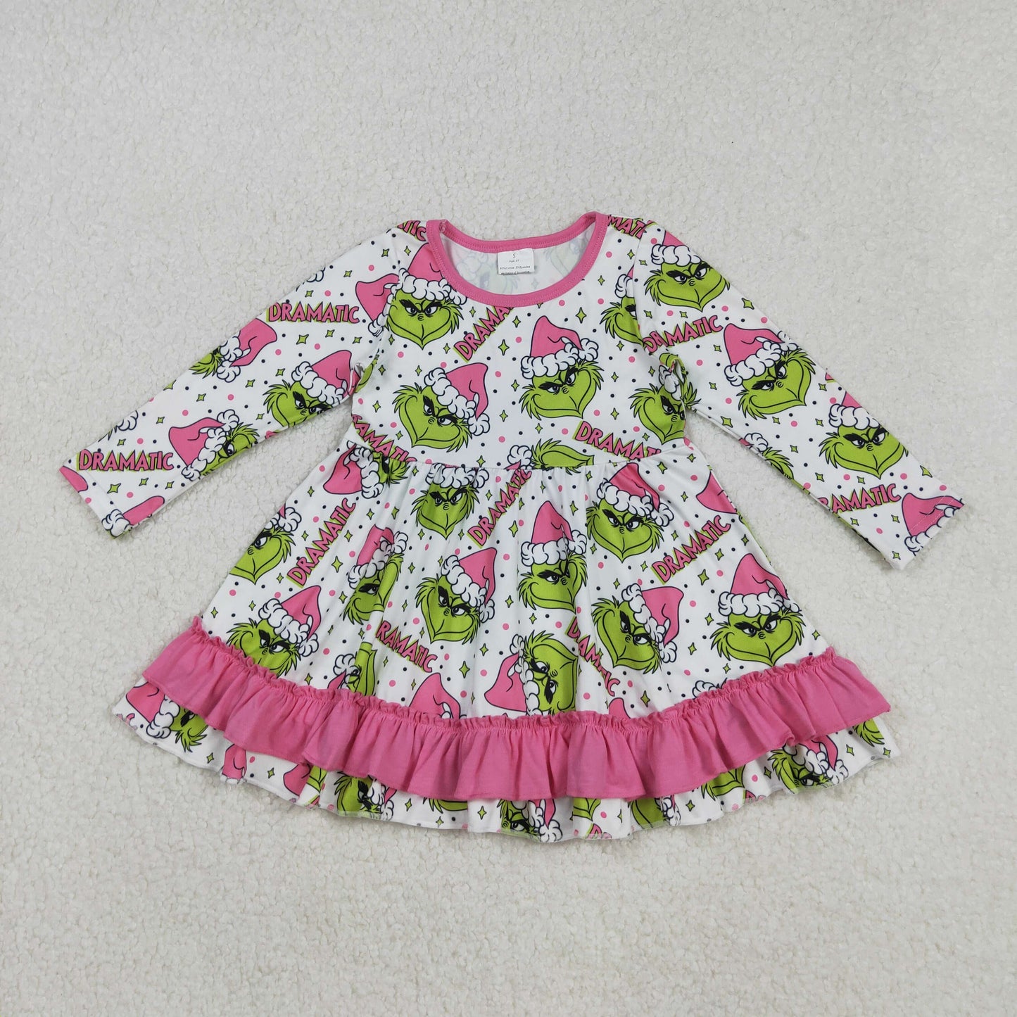 GLD1234 Christmas green face dramatic pink long sleeve girls dress