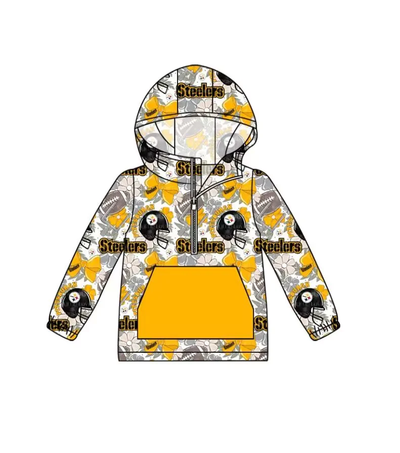 custom football team Steelers yellow pocket zipper hoodie long sleeve boys pullover