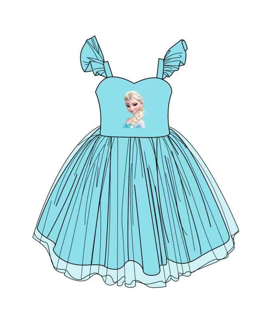 custom Princess blue flutter sleeve dress please order before 6th August